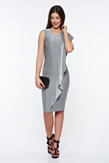Rochie StarShinerS argintie de ocazie tip creion din material usor elastic
