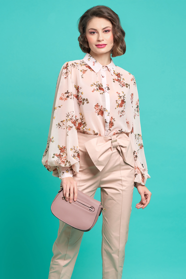 Camasa dama PrettyGirl rosa eleganta cu croi larg din material vaporos si transparent