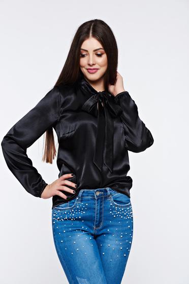 Bluza dama StarShinerS neagra eleganta cu croi larg din material satinat