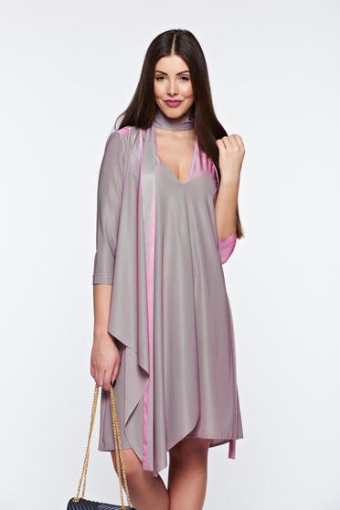 Rochie StarShinerS lila de ocazie asimetrica din material satinat cu decolteu in v