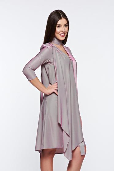 poze cu Rochie StarShinerS lila de ocazie asimetrica din material satinat cu decolteu in v