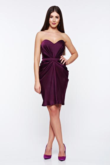 poze cu Rochie Ana Radu mov de lux din material satinat incretit cu bust buretat