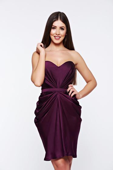 Rochie Ana Radu mov de lux din material satinat incretit cu bust buretat