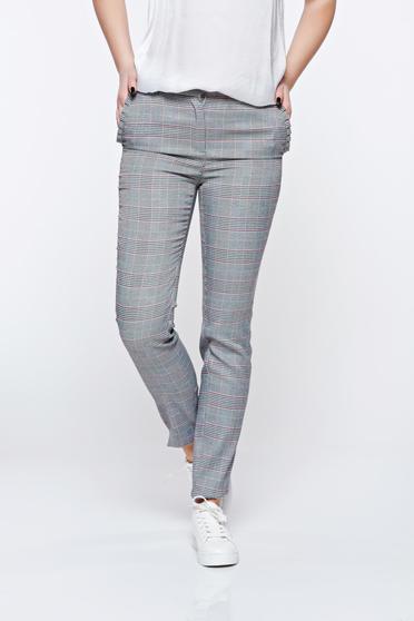 Pantaloni Top Secret gri office conici cu talie medie din stofa usor elastica cu buzunare