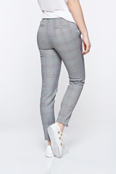 poze cu Pantaloni Top Secret gri office conici cu talie medie din stofa usor elastica cu buzunare