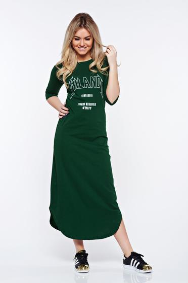Rochie Top Secret verde-inchis casual cu croi larg din bumbac cu print