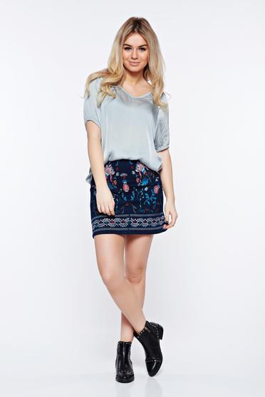 poze cu Fusta Top Secret albastra-inchis casual brodata din bumbac cu talie medie