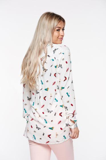 Camasa dama Top Secret alba office cu croi larg din material vaporos cu guler ascutit