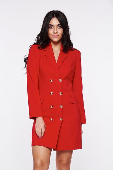 Rochie LaDonna rosie office tip sacou captusita pe interior cu decolteu in v