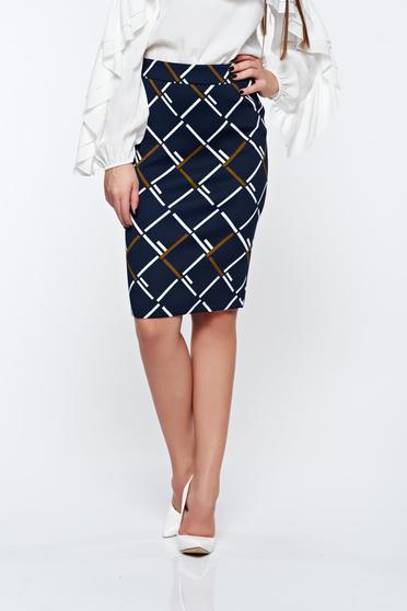 Fusta LaDonna albastra-inchis office tip creion cu talie inalta din material fin la atingere
