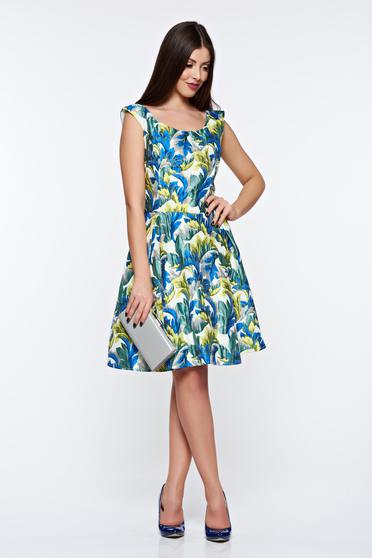 poze cu Rochie Artista albastra eleganta in clos din jaquard captusita pe interior
