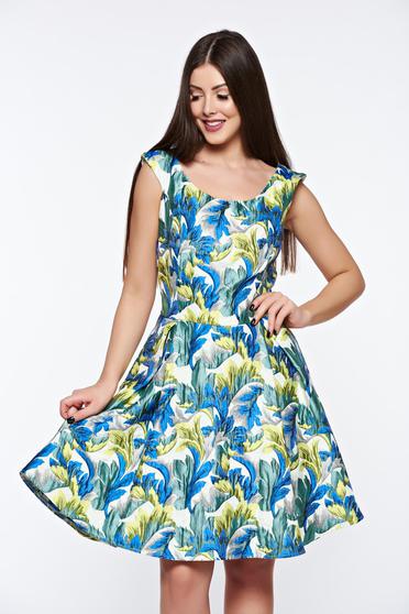 poze cu Rochie Artista albastra eleganta in clos din jaquard captusita pe interior