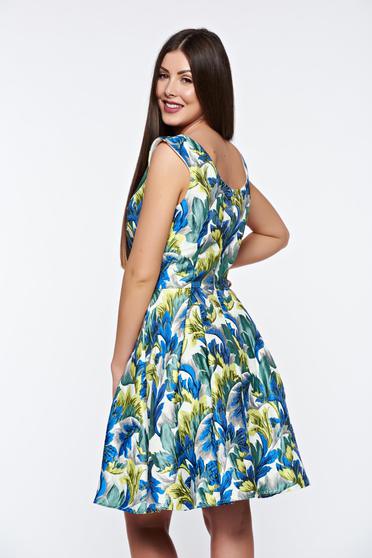 poze cu Rochie Artista albastra eleganta in clos din jaquard captusita pe interior