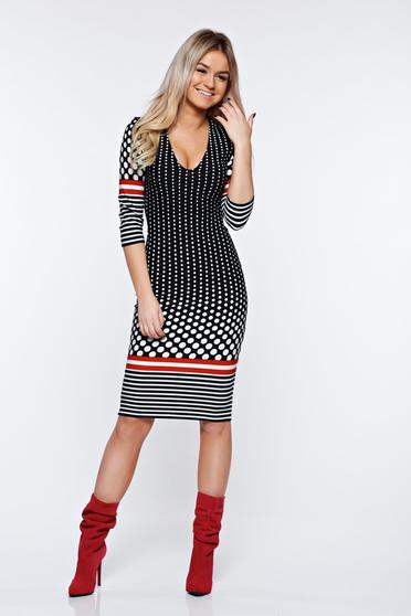 poze cu Rochie StarShinerS neagra office tip creion din material elastic cu decolteu in v