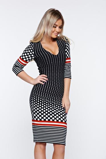 poze cu Rochie StarShinerS neagra office tip creion din material elastic cu decolteu in v