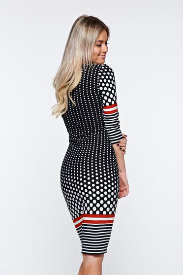 poze cu Rochie StarShinerS neagra office tip creion din material elastic cu decolteu in v