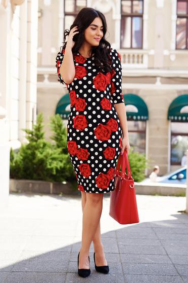 Rochie StarShinerS neagra de zi tip creion din material elastic cu print