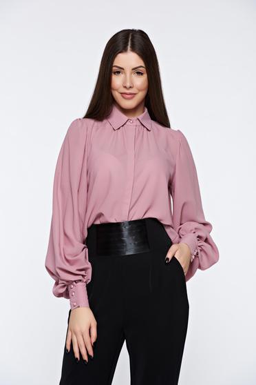 Camasa dama PrettyGirl mov eleganta cu croi larg din material vaporos cu maneci bufante