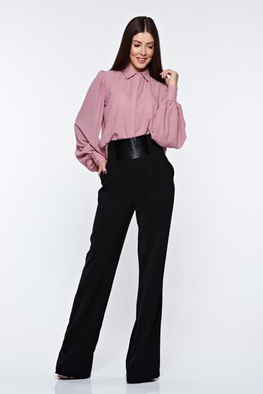 poze cu Pantaloni PrettyGirl negri eleganti cu talie inalta evazati cu buzunare
