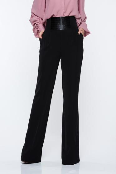 Pantaloni PrettyGirl negri eleganti cu talie inalta evazati cu buzunare