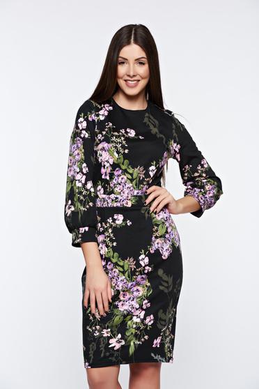 Rochie PrettyGirl lila de zi tip creion din material usor elastic cu maneci bufante