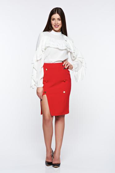 Fusta PrettyGirl rosie office tip creion cu talie inalta captusita pe interior