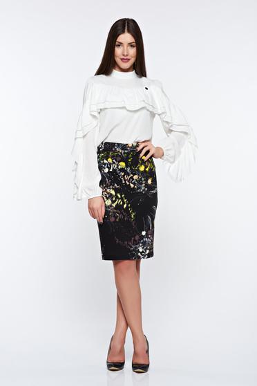 Fusta PrettyGirl galbena office tip creion din material elastic cu talie inalta