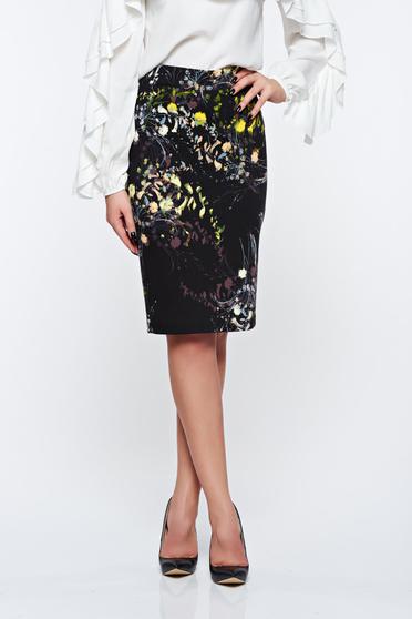 Fusta PrettyGirl galbena office tip creion din material elastic cu talie inalta