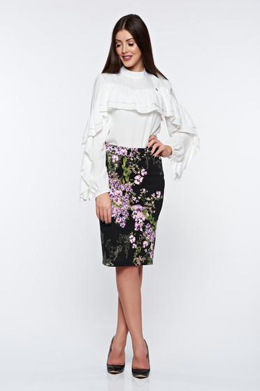 Fusta PrettyGirl lila office tip creion din material elastic cu talie inalta