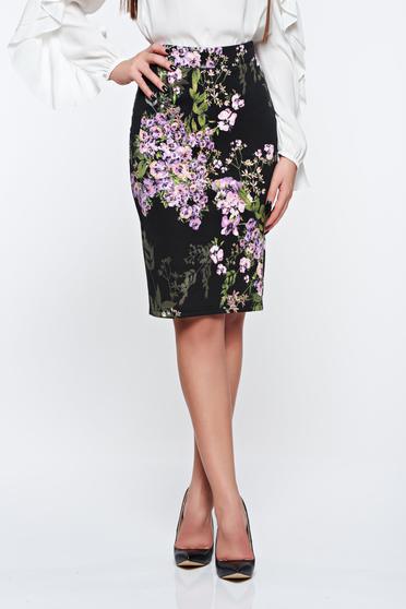 Fusta PrettyGirl lila office tip creion din material elastic cu talie inalta