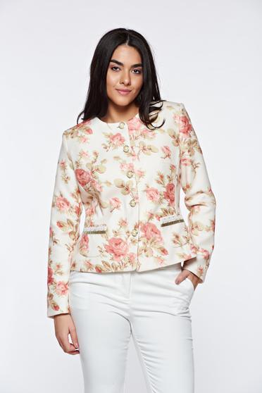 Sacou LaDonna nude elegant cambrat captusit pe interior cu buzunare false