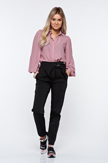 poze cu Pantaloni PrettyGirl negri office conici cu talie inalta din material usor elastic