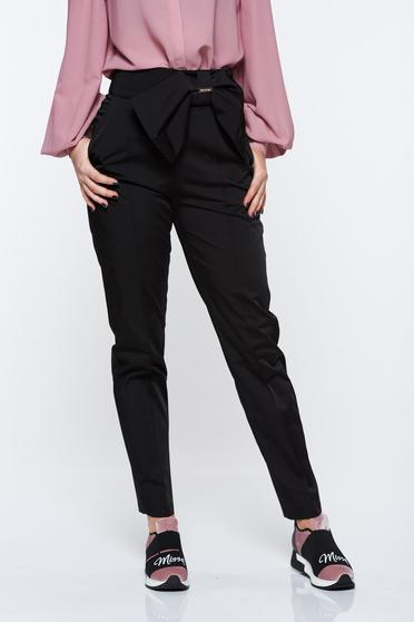 poze cu Pantaloni PrettyGirl negri office conici cu talie inalta din material usor elastic