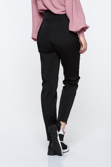 poze cu Pantaloni PrettyGirl negri office conici cu talie inalta din material usor elastic