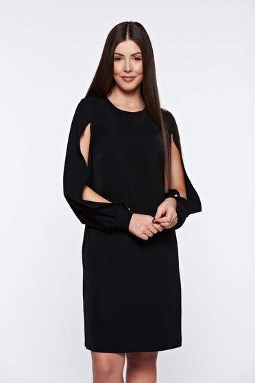 Rochie PrettyGirl neagra eleganta cu croi larg captusita pe interior cu maneci decupate