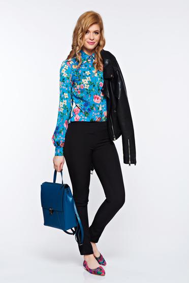 poze cu Pantaloni PrettyGirl negri office conici cu talie inalta cu buzunare