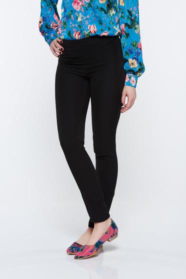 Pantaloni PrettyGirl negri office conici cu talie inalta cu buzunare