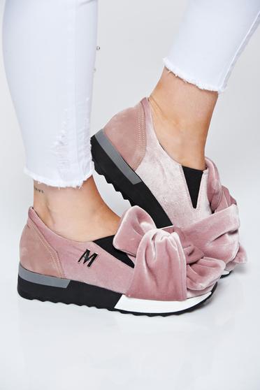 poze cu Pantofi sport rosa MissQ casual cu talpa usoara din catifea si interior de piele