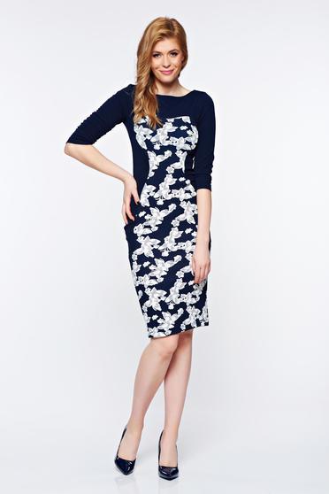 poze cu Rochie StarShinerS albastra office tip creion cu un croi mulat din material elastic