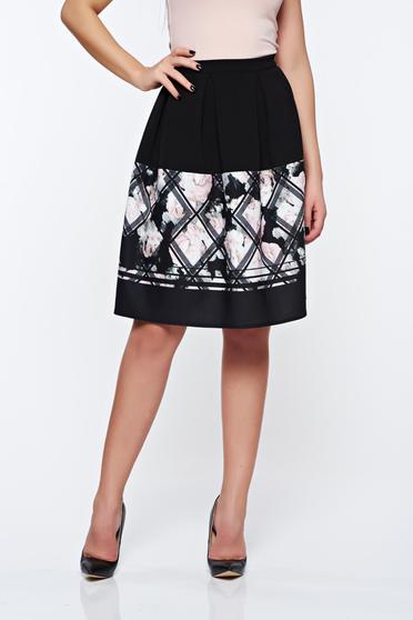 poze cu Fusta StarShinerS neagra office in clos cu talie inalta cu print