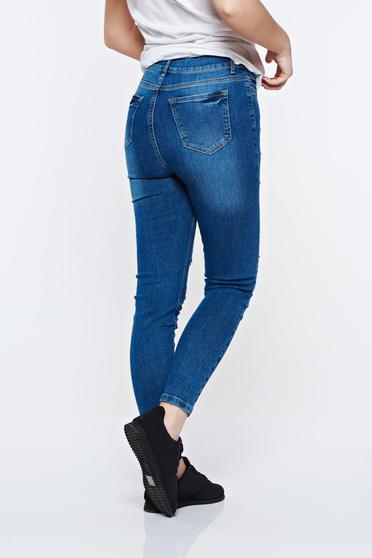 poze cu Blugi MissQ albastri casual skinny din bumbac cu rupturi cu talie inalta cu buzunare