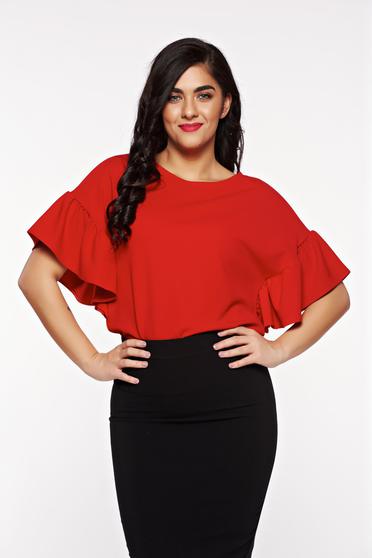 Bluza dama StarShinerS rosie office cu croi larg din material usor elastic cu maneci incretite