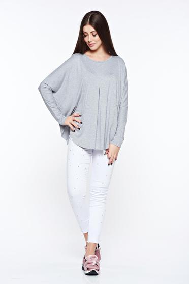 poze cu Bluza dama MissQ gri casual cu croi larg din material elastic si fin