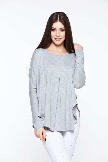 poze cu Bluza dama MissQ gri casual cu croi larg din material elastic si fin