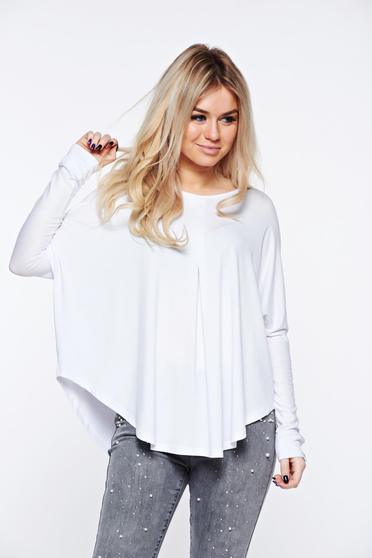 Bluza dama MissQ alba casual cu croi larg din material elastic si fin