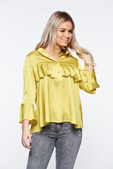 Bluza dama MissQ mustarie eleganta cu croi larg din material satinat cu volanase