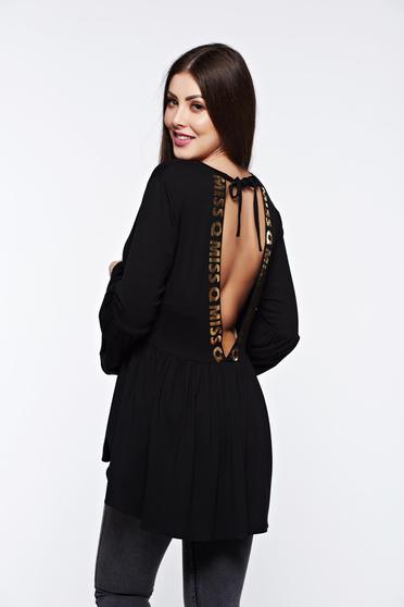 Bluza dama MissQ neagra casual asimetrica cu decolteu in v cu volanase