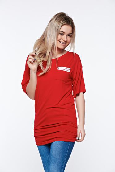 Tricou MissQ rosu casual lung din material usor elastic