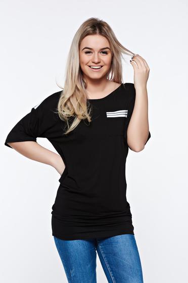 Tricou MissQ negru casual lung din material usor elastic