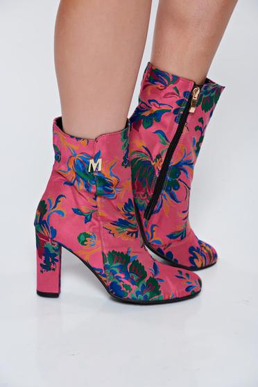 Botine MissQ roz casual cu toc inalt si gros si interior din piele